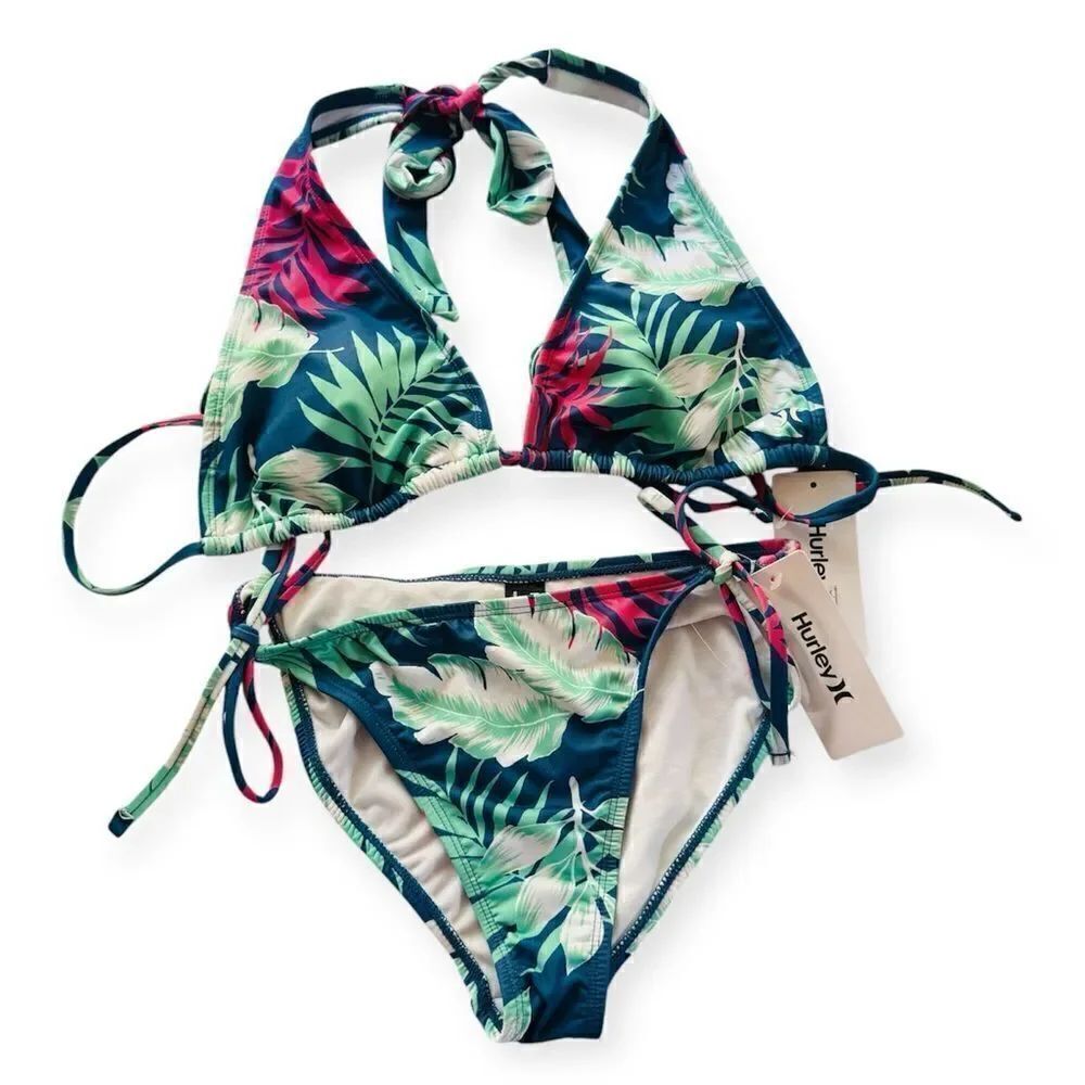 Hurley Tropical Print Side Tie Bikini Set Size Large